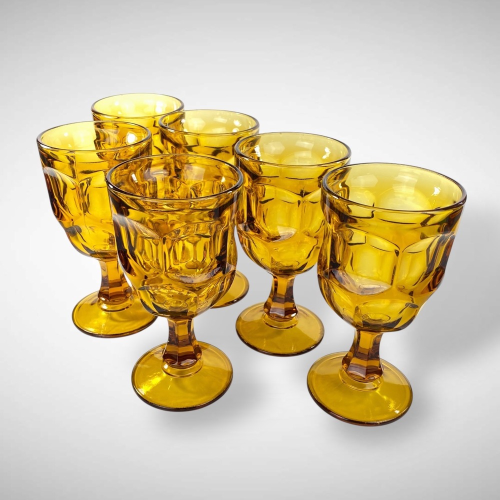 Amber Glass Water Goblets Set of 6 Libbey Ashburton 6 1/4" 1982 - Picture 2 of 10